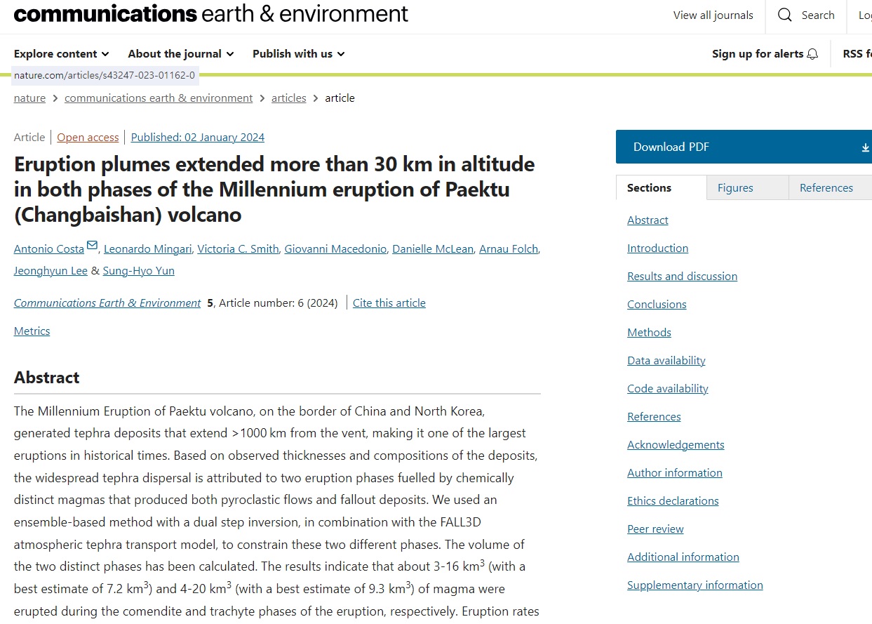 Eruption plumes extended more than 30 km in altitude in both phases of the Millennium eruption of Paektu (Changbaishan) volcano THUMBNAIL